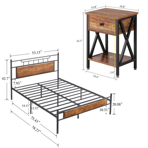 Taomika Mid Century 3-Pieces Bed and Nightstands Sets - - 34810956