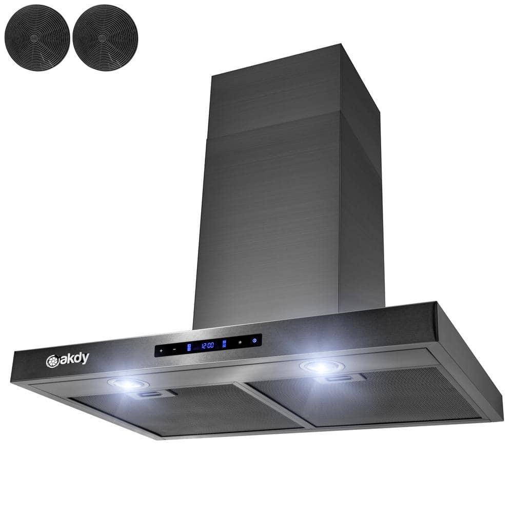 AKDY 30 in 343 CFM Convertible TShape Wall Mount Black Stainless Steel Range Hood with Touch Panel and Carbon Filters