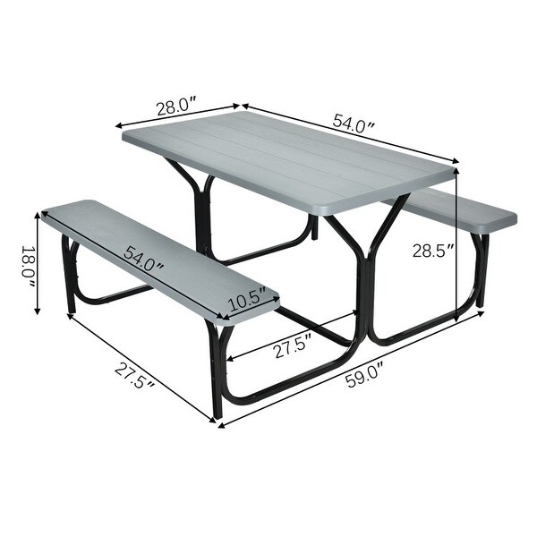 HDPE Outdoor Picnic Table Bench Set with Metal Base