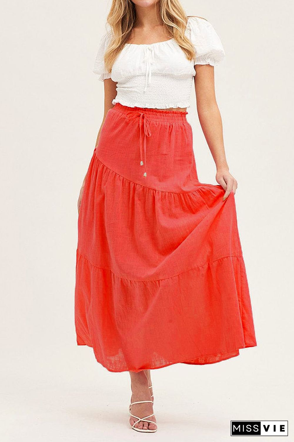 Drawstring High Waist Splicing Skirt Dress