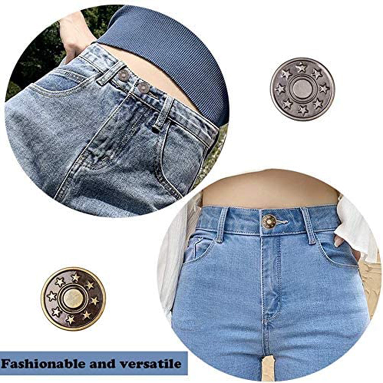 12 Sets 17mm Replacement Jean Buttons， No Sew Instant Button Detachable Pants Button Pins， Removable Metal Button to Extend or Reduce Pants Waist Size， Cowboy Clothing Jackets Bags Button