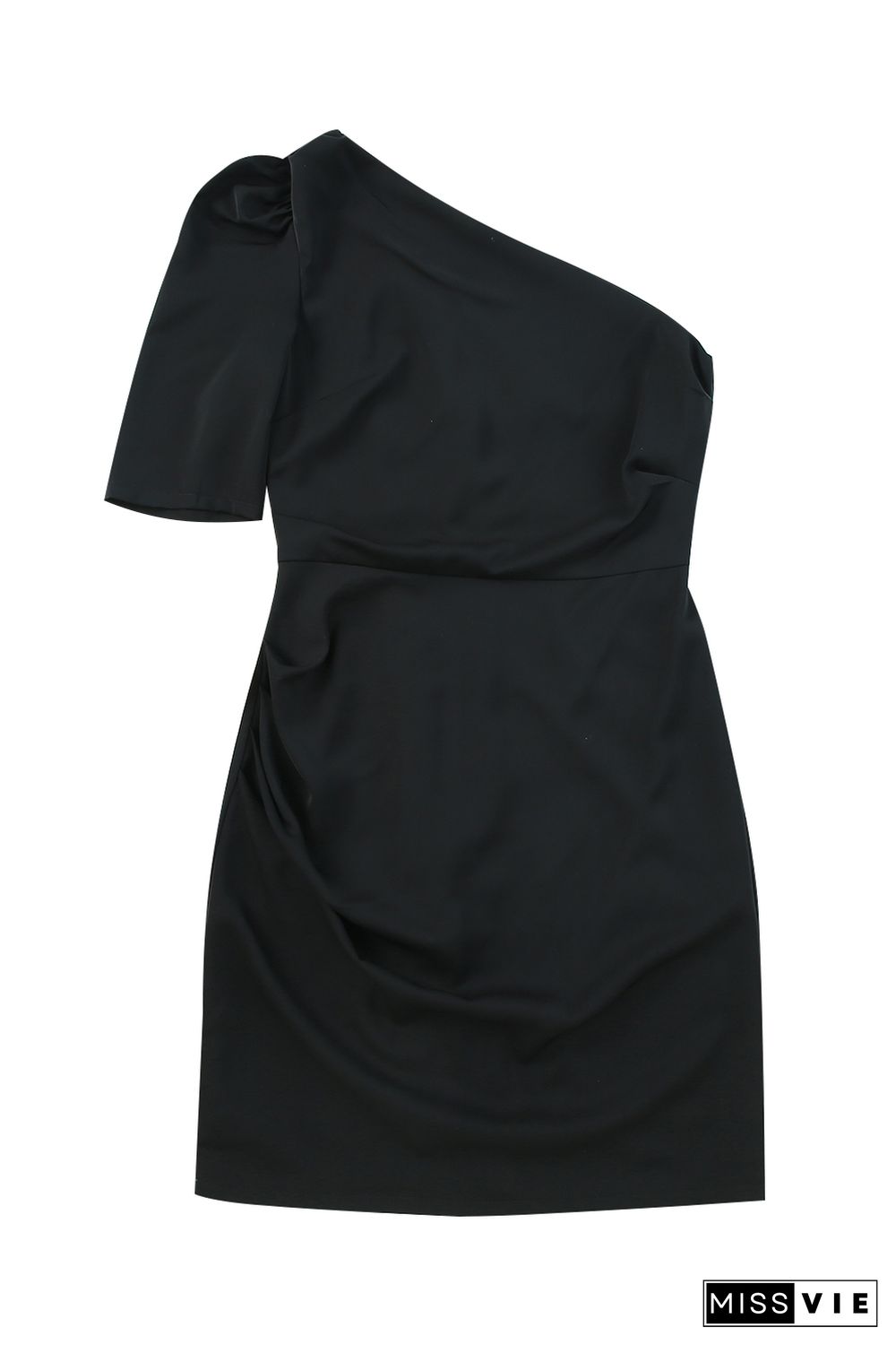 Black Single Long Sleeve Ruched Bodycon Dress