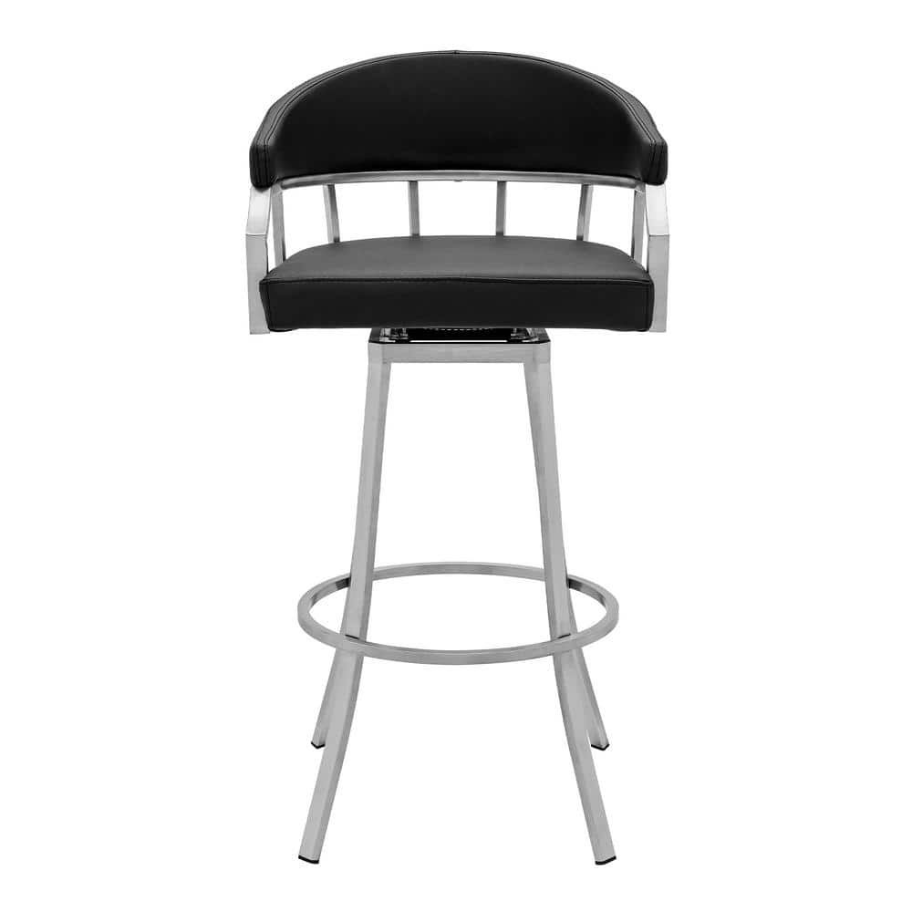 Armen Living Palmdale Brushed Stainless Steel Swivel Modern Faux Leather Bar and Counter Stool LCVLBABSBL26