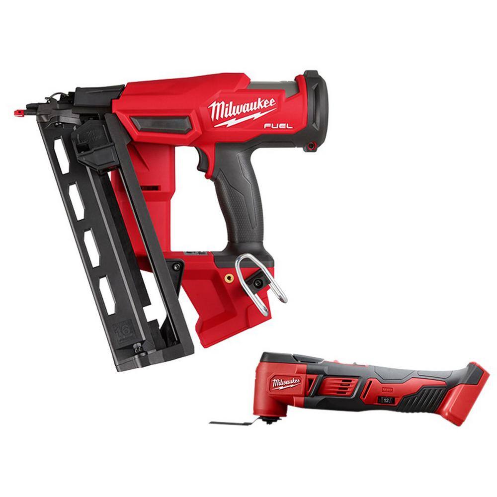 MW M18 FUEL 18-Volt Lithium-Ion Brushless Cordless Gen II 16-Gauge Angled Nailer with M18 Oscillating Multi-Tool 2841-20-2626-20