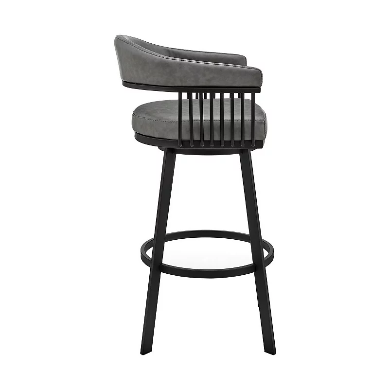 Oliver 30 Inch Bar Stool， Vegan Faux Leather， Swivel， Slatted， Warm Gray