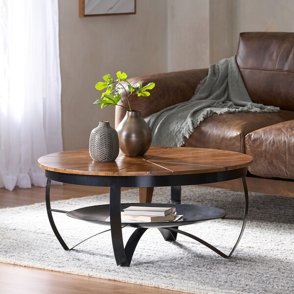 Handcrafted Boho Mango Wood and Iron Round Coffee Table