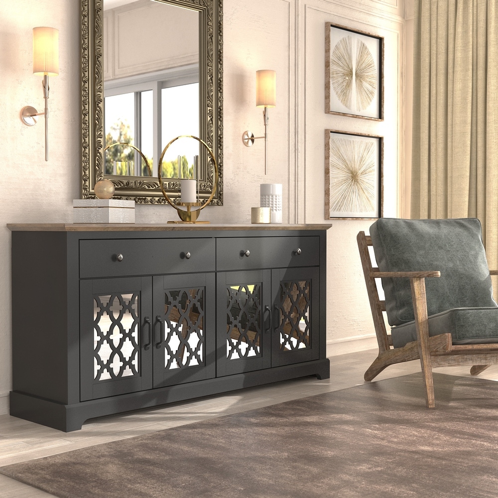 Heron Wood 59.1in. 4 Door Wide Sideboard with Adjustable Shelves and Drawers   59.1\