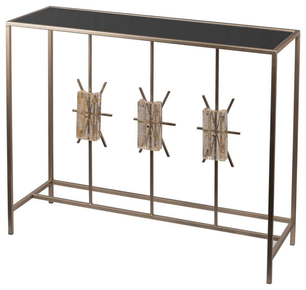 Benzara BM285095 Console Table  Black Acrylic Top  Iron Frame  Champagne   Transitional   Console Tables   by Uber Bazaar  Houzz