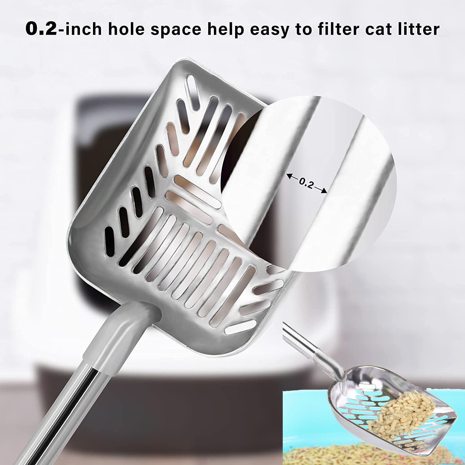 FunChaos Metal Cat Litter Scoop， Detachable Extensible Long Stainless Steel Handle and Deep Shovel， Non-Stick Litter Scoop for Kitty Cat Pet Poop