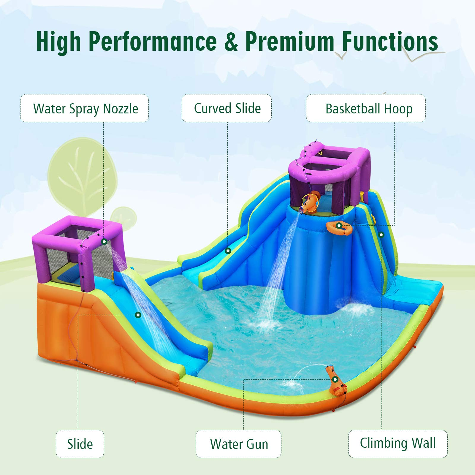 BOUNTECH Inflatable Water Park | Double Water Slide with w/Climbing Wall