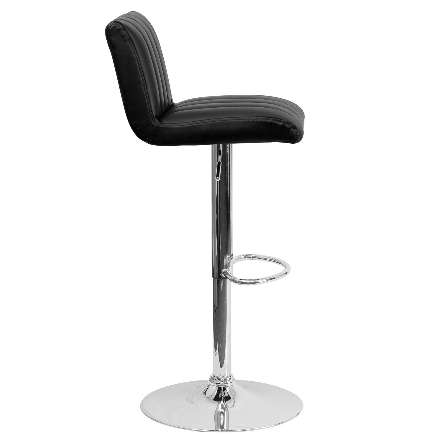 Flash Furniture Contemporary Black Vinyl Adjustable Height Barstool with Vertical Stitch Back/Seat and Chrome Base