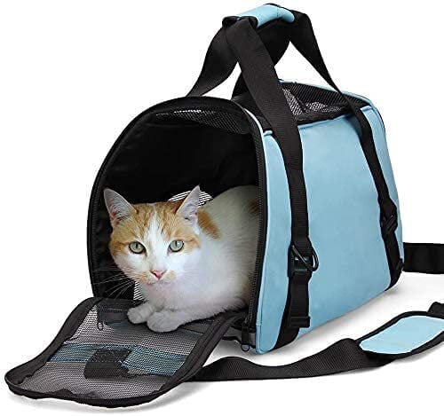 ZaneSun Cat Carrier，Soft-Sided Pet Travel Carrier for Cats，Dogs Puppy Comfort Portable Foldable Pet Bag Airline Approved(blue)