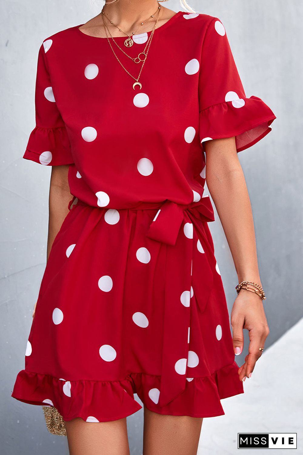 Polka Dots Short Sleeve Shorts Jumpsuit Wholesale