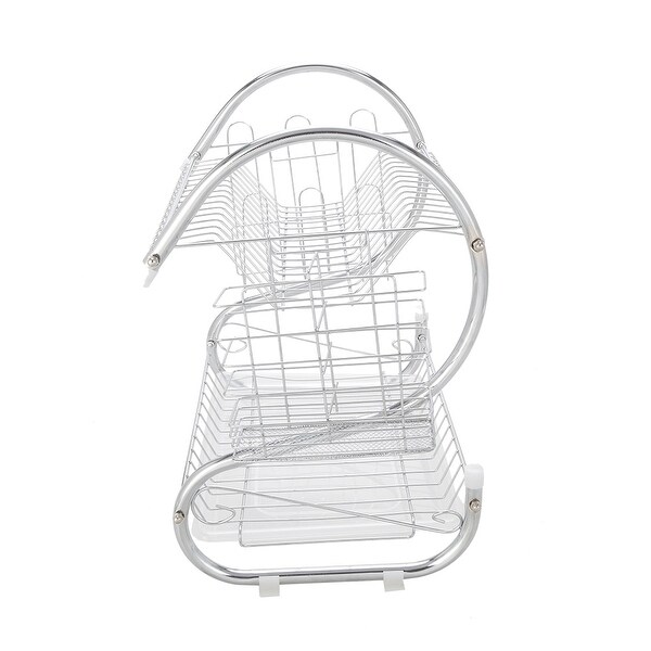 2 Tier Dish Drainer Multifunctional S-shaped Dual Layers Silver