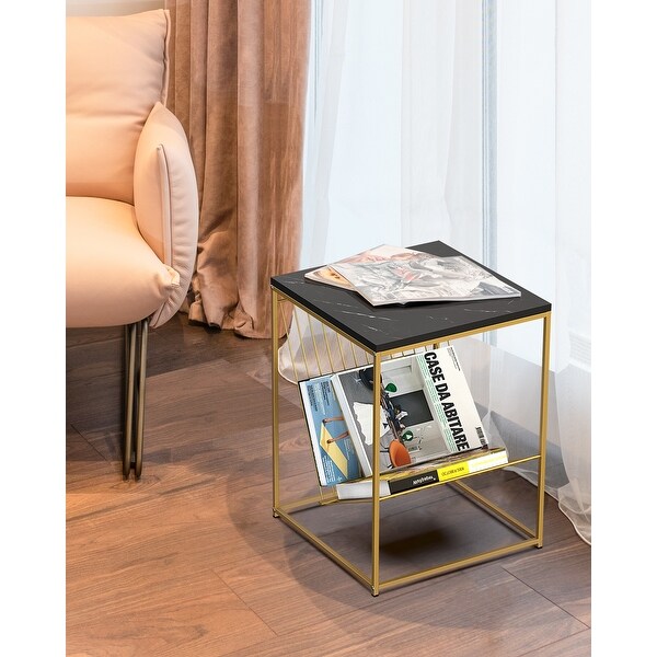 Black Side Table with Solid Wood Table