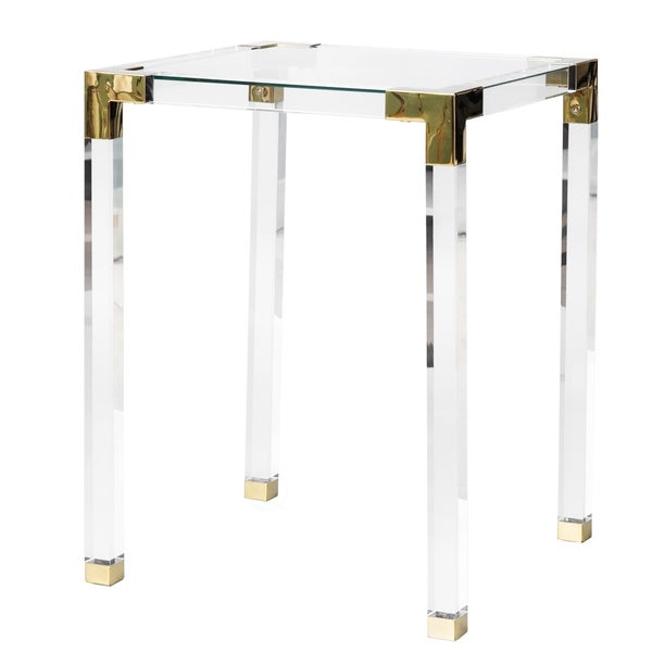 Square Acrylic Gold Metal Modern Tempered Glass End Side Table