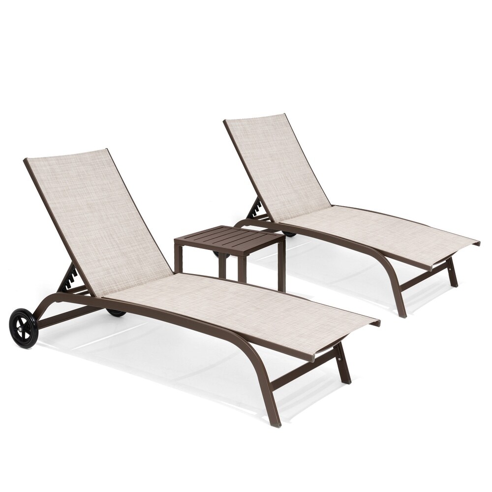 Pellebant Outdoor Patio Chaise Lounge Chairs Set with Table   Set of 3