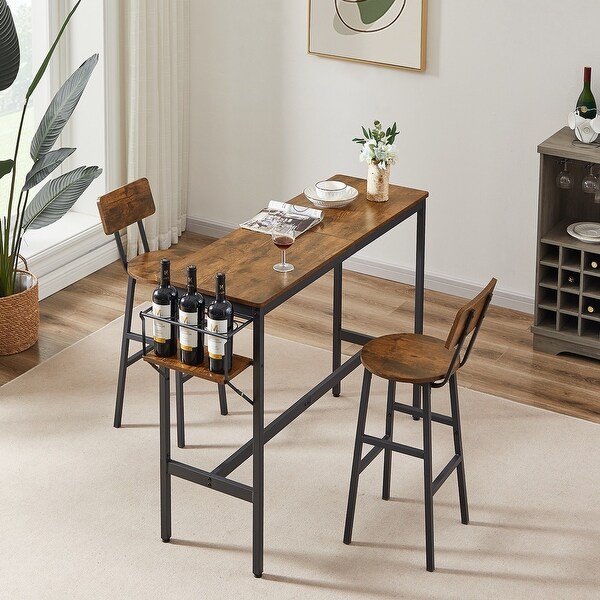 3Pieces Bar Table Set with 1 Bar Table and 2 Bar Stools