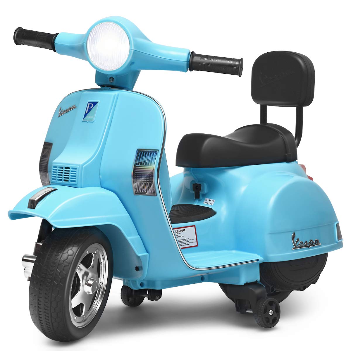 Costzon Kids Vespa Scooter, 6V Battery Powered Ride on Motorcycle w/ Training Wheels