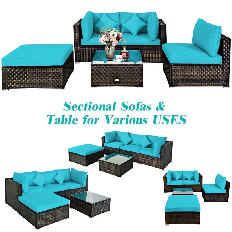 5 Pcs Outdoor Patio Rattan Furniture Sectional Sofa Set Wicker Conversation Set with Cushions