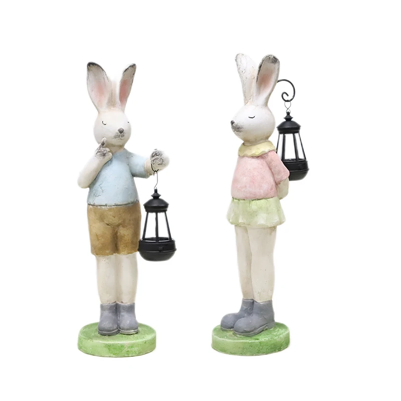 Redeco New Arrival Rabbit Statue Outdoor Decoration Magnesia Crafts LED Solar Fashion Led Rabbit  Magnesium oxide Crafts