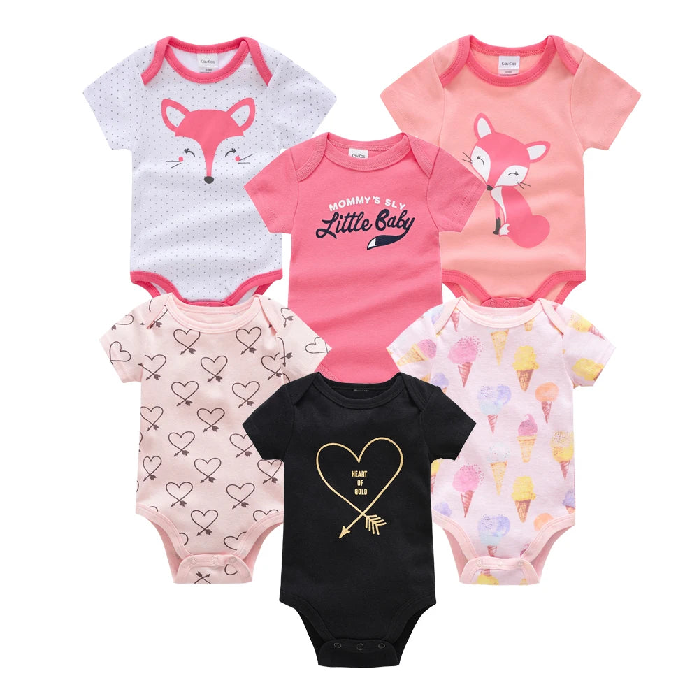 Kavkas Baby Girls Bodysuits 6 pcs/lot Summer Cotton Baby Clothes Short Sleeve Newborn body bebe 0-3 months Infant Clothing