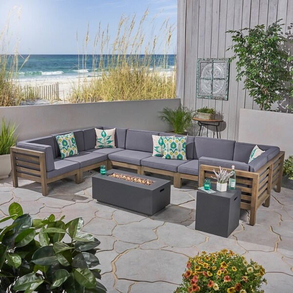 Oana Outdoor Ushaped 8seat Acacia Sectional Sofa Set w/ Fire Pit by Christopher Knight Home