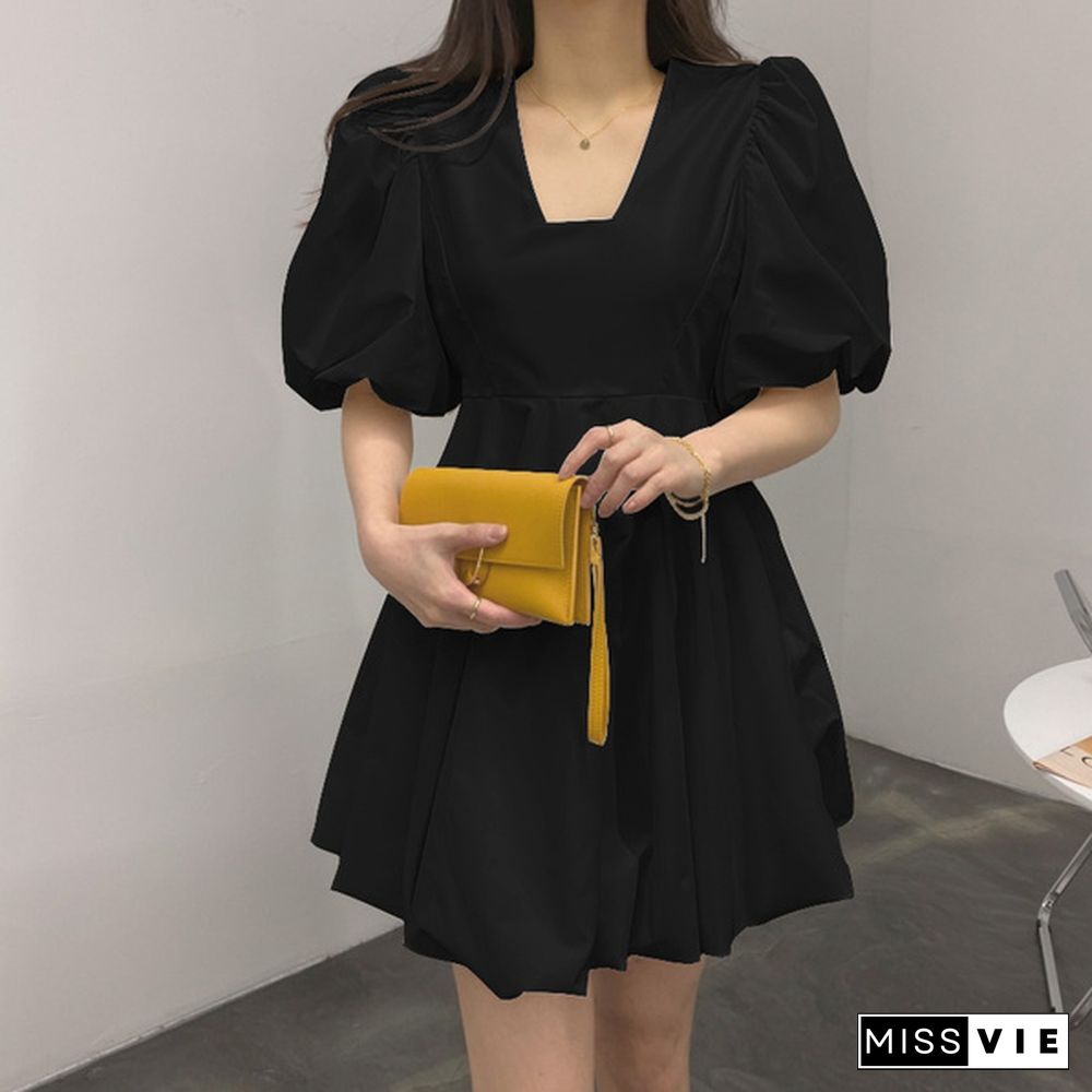 ZANZEA Women Loose Plain Slim Party Puff Sleeve Elastic Cuff Holiday Sundress Baggy Mini Shirt Dress