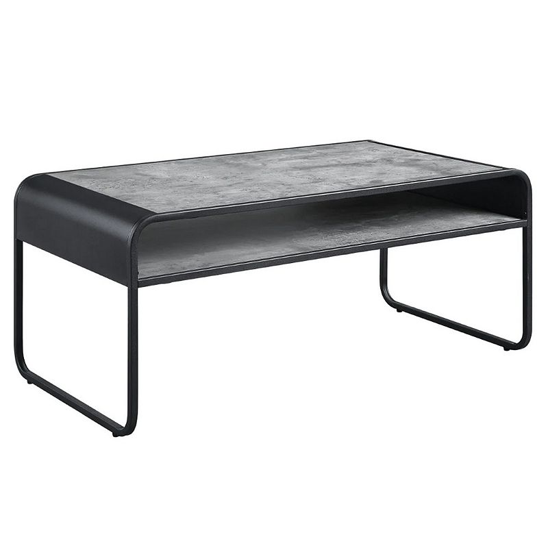 Ish 42 Inch Modern Coffee Table with Curved Edge Design， Wood， Gray， Black