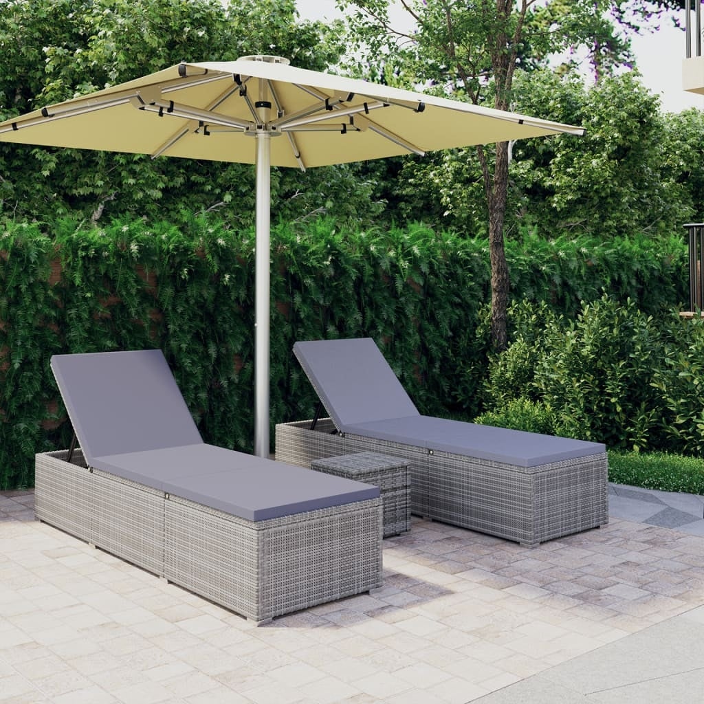 3 Piece Garden Sun Loungers with Tea Table Poly Rattan Gray