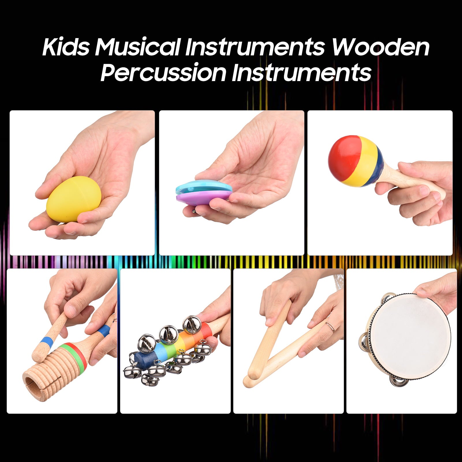 Dcenta 13 PCS Kids Musical Instruments Toys with Carry Bag Colorful Wooden Percussion Instruments Early Education Gifts for Toddlers Children Preschool Girls Boys