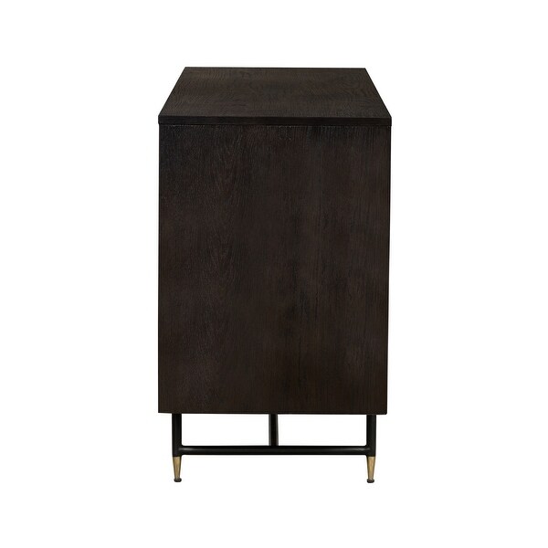 Wooden Buffet with Three Door Cabinets and Metal Base， Brown