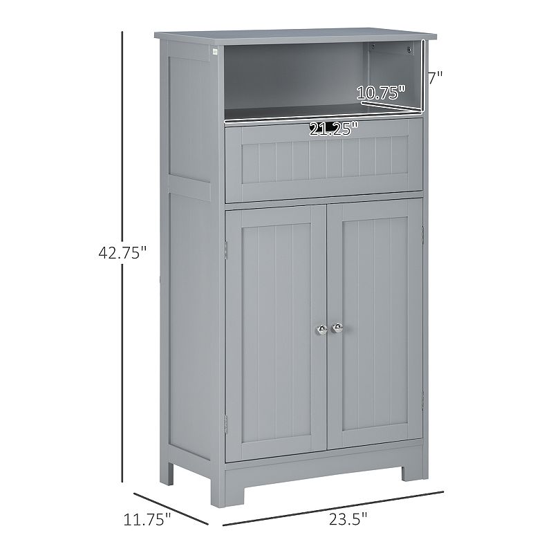 kleankin Bathroom Storage Cabinet Freestanding Bathroom Storage Organizer with Drawer and Adjustable Shelf for Living Room， Bedroom or Entryway， Grey