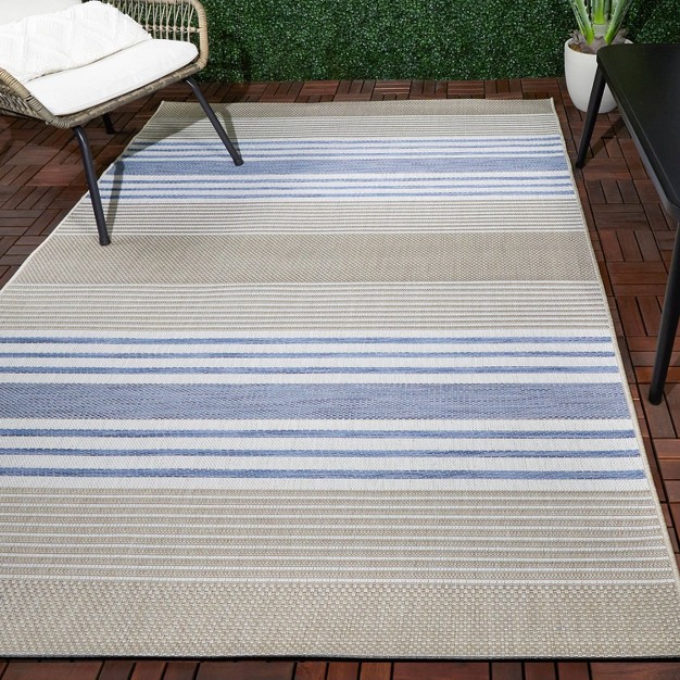 Sand Stripe Outdoor Rug Blue