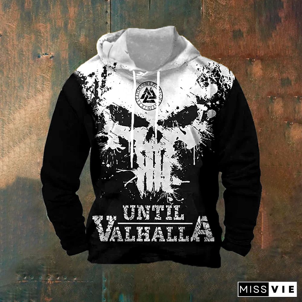 Men's Viking Skull Until Valhalla Print Hoodie