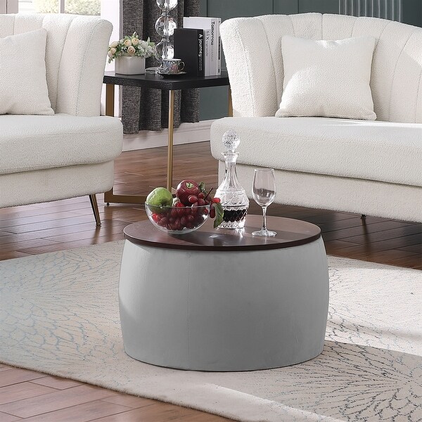 2 in 1 Combination Round Ottoman Set ，Coffee Table with Storage