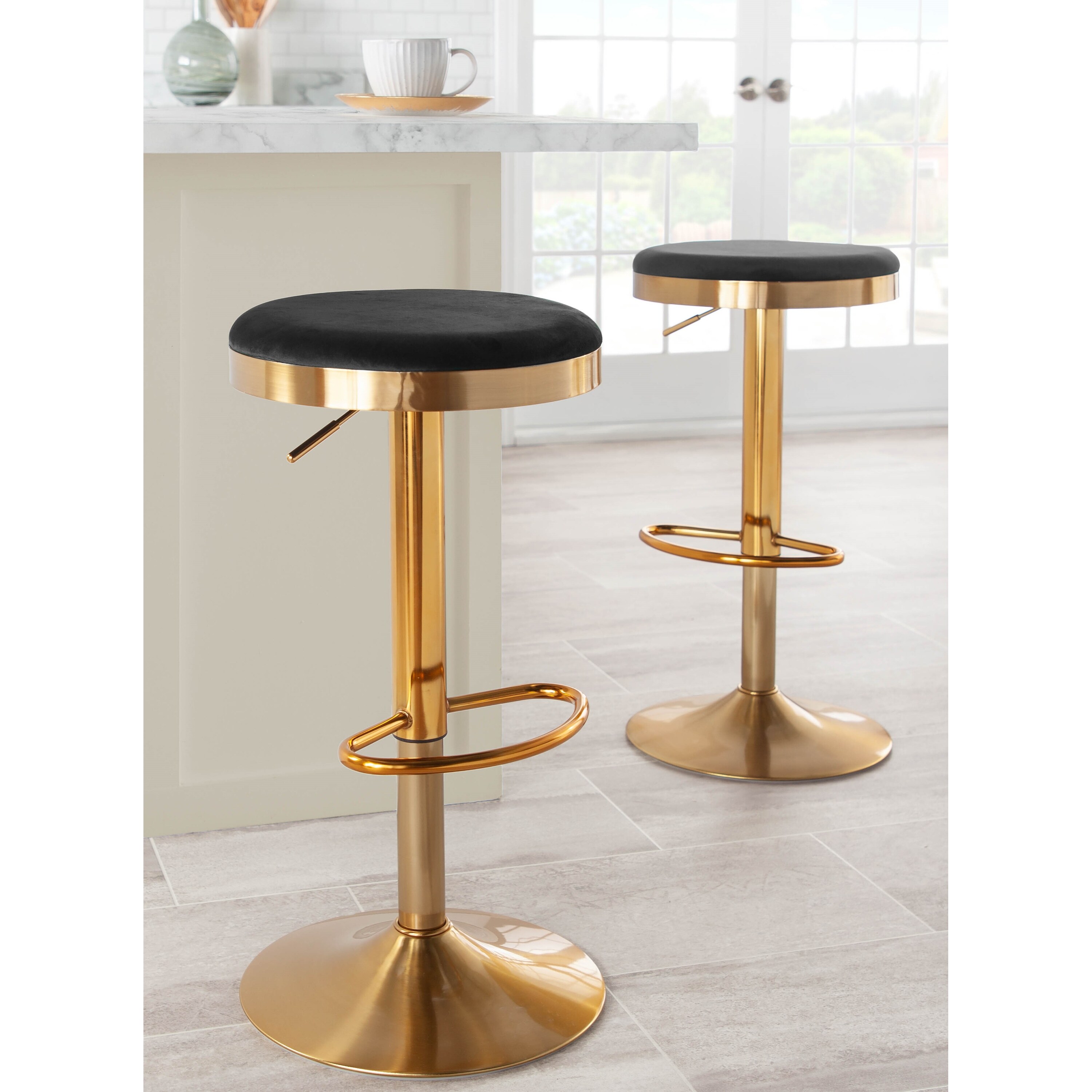 Silver Orchid Goddard Gold Adjustable Bar Stool (Set of 2)