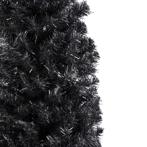 Northlight 6' Charcoal Brown Iridescent Slim Artificial Tinsel Halloween Tree， Unlit