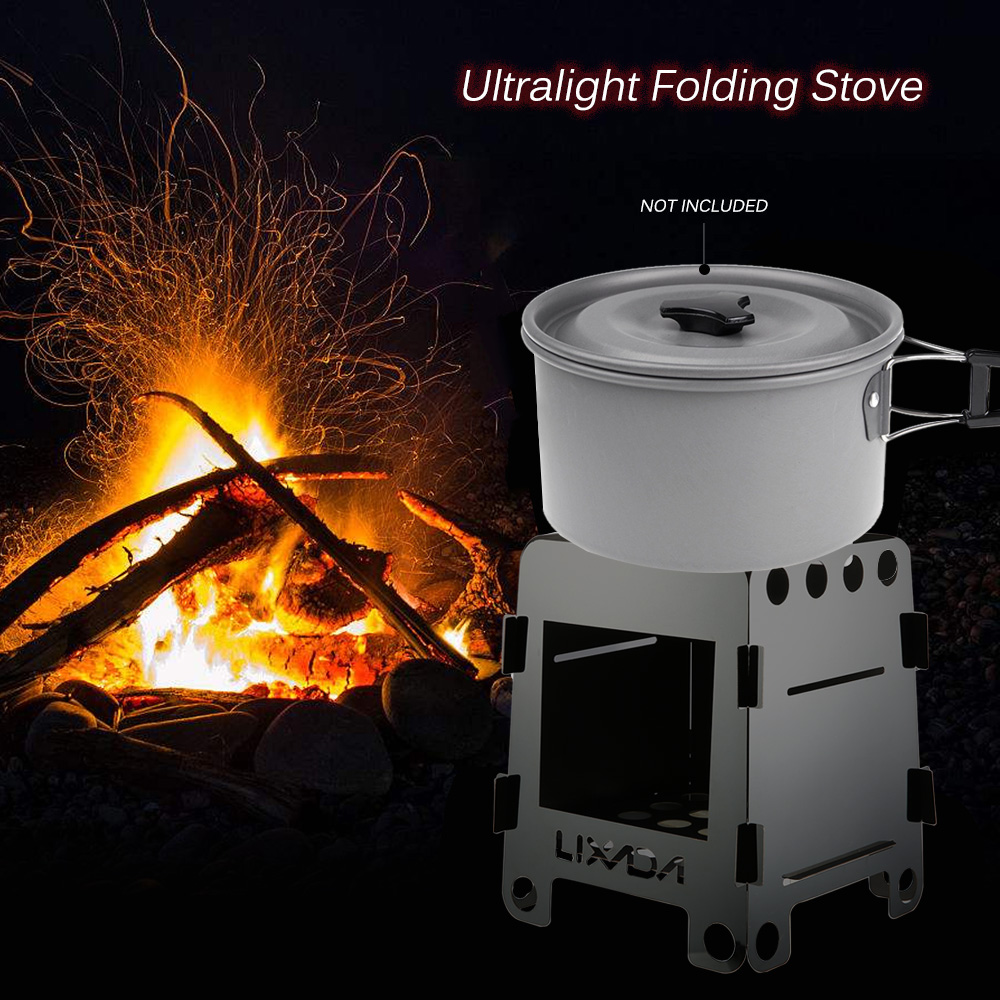 Lixada Camping Stove Portable Folding Stainless Steel Stove Wood Burning Stove