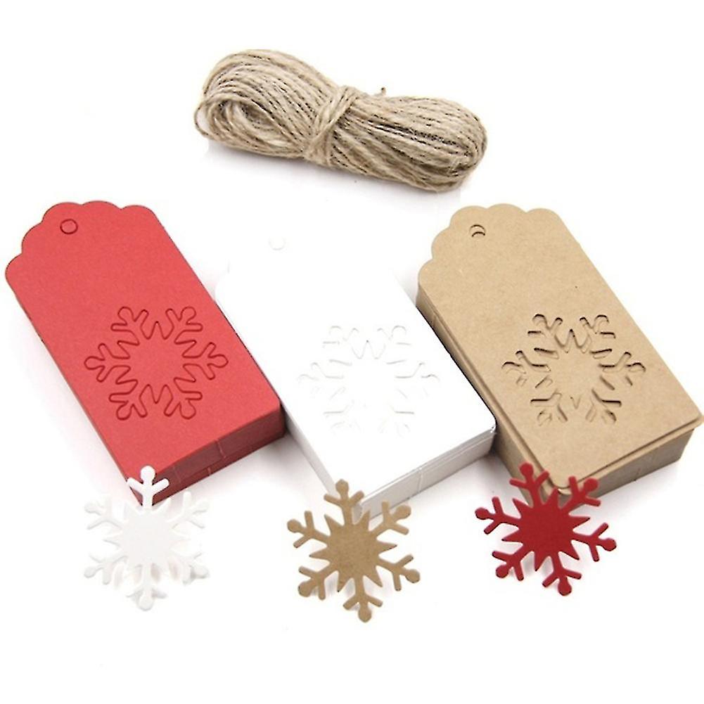 50pcs Christmas Tree Snowflake Hanging Kraft Paper Tags Card Rope Gift Wrapping