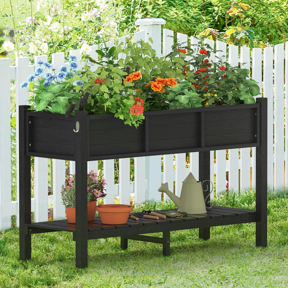 LUE BONA Raised Garden Bed， Elevated Wood Planter Box Stand for Backyard， Patio， Balcony-Black DPTHD23002-2