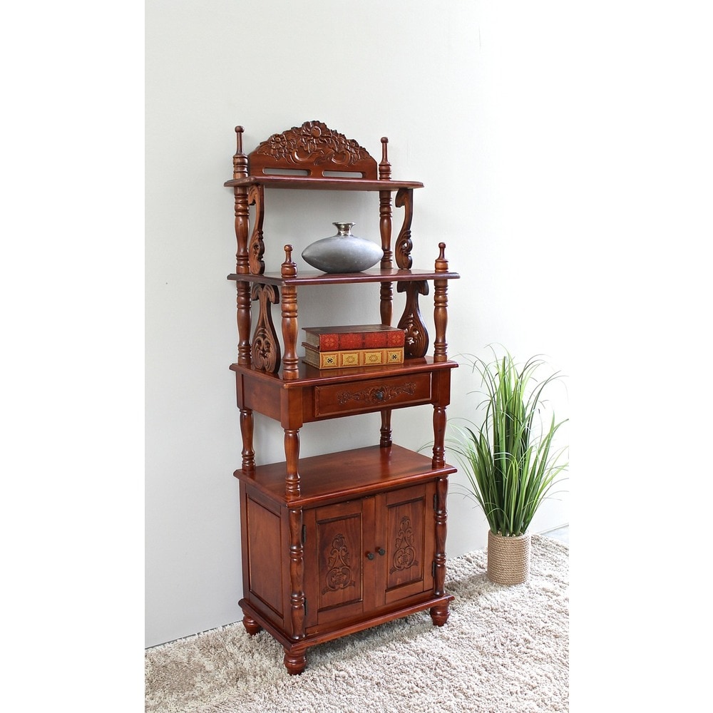 International Caravan Windsor Carved Wood One drawer 4 tier Bookshelf