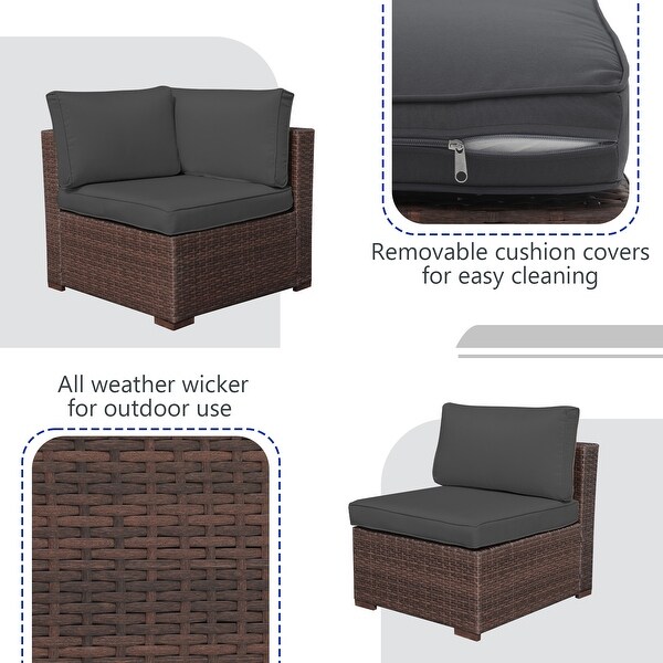 Outdoor 3 pcs Wicker Sectional Corner Sofa and Armless Sofa