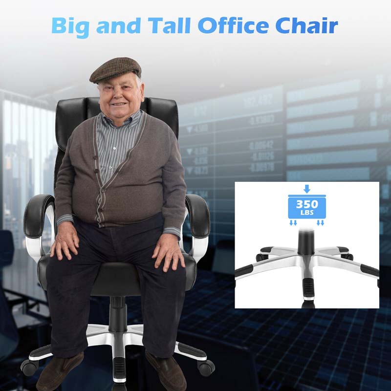 350 LBS Big & Tall Office Chair, Leather High Back Executive Chair, Adjustable Swivel Computer Task Desk Chair