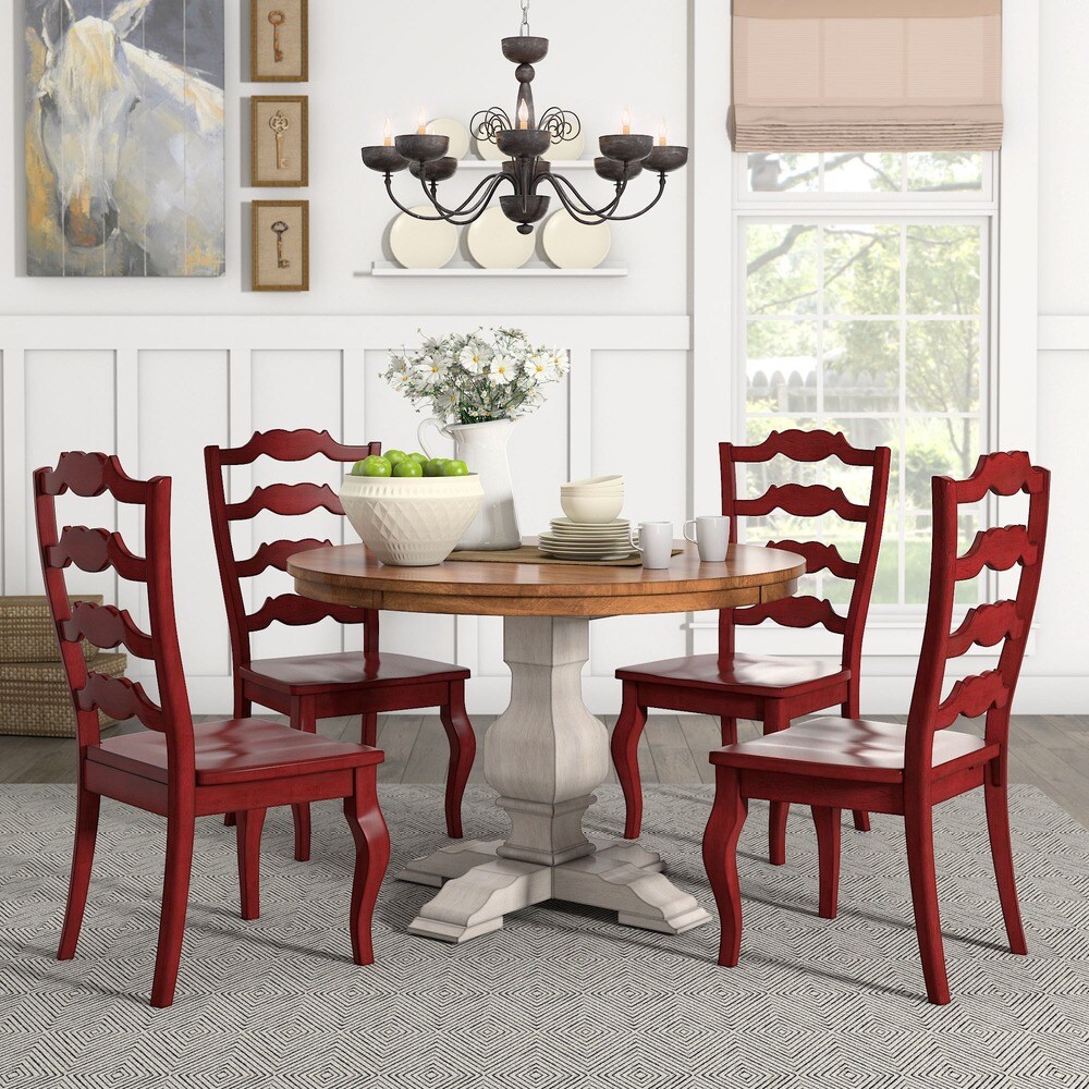 Eleanor Antique White Round Solid Wood Top 5 Piece Dining Set   French Ladder by iNSPIRE Q Classic