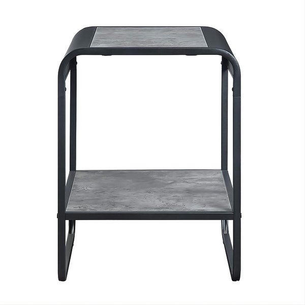 Raziela 2 Tier End Table with Open Storage Shelf in Concrete Gray and Black Finish