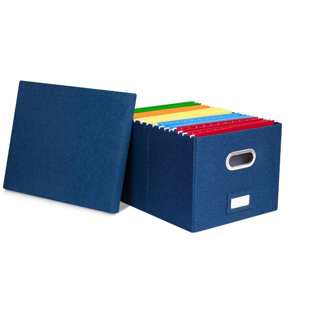 Birdrock Home 1 pack Collapsible File Storage Organizer With Lid Navy