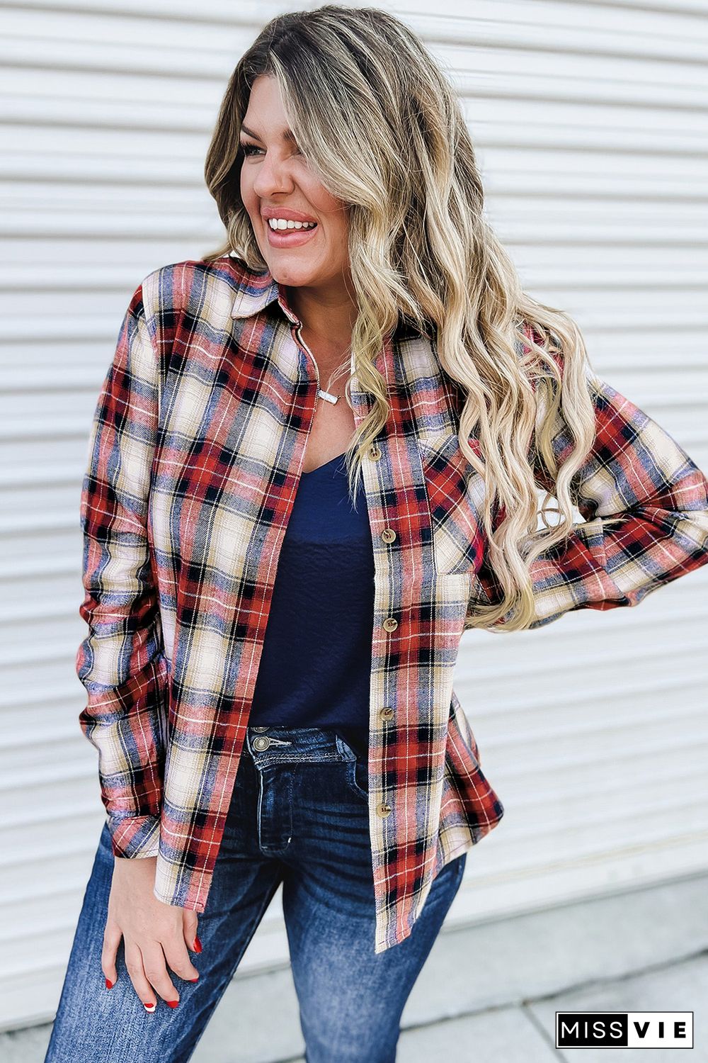 Red Plus Size Plaid Pattern Shirt