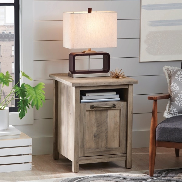 Modern Farmhouse Side Table with USB， Rustic Gray Finish