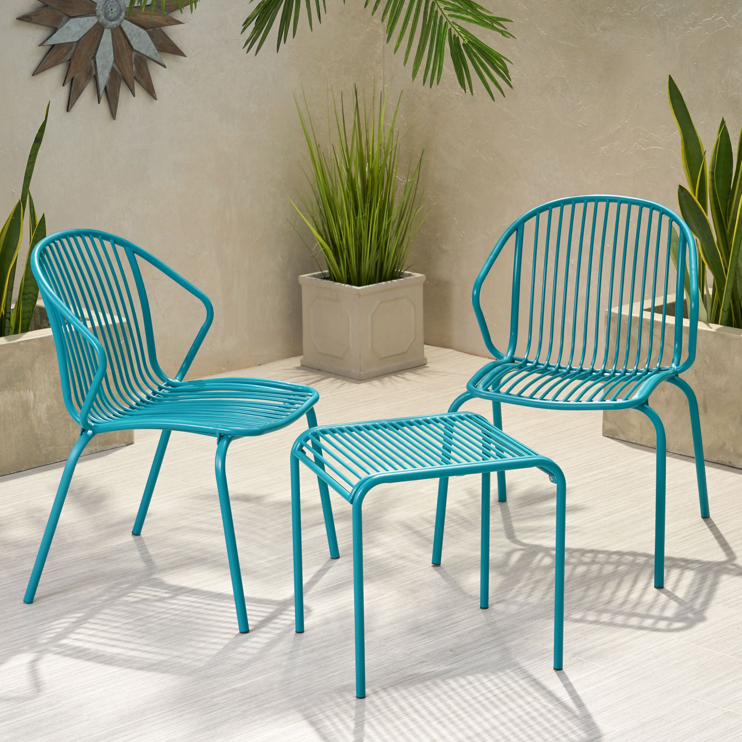 Emily Outdoor Modern Iron 2 Seater Chat Set